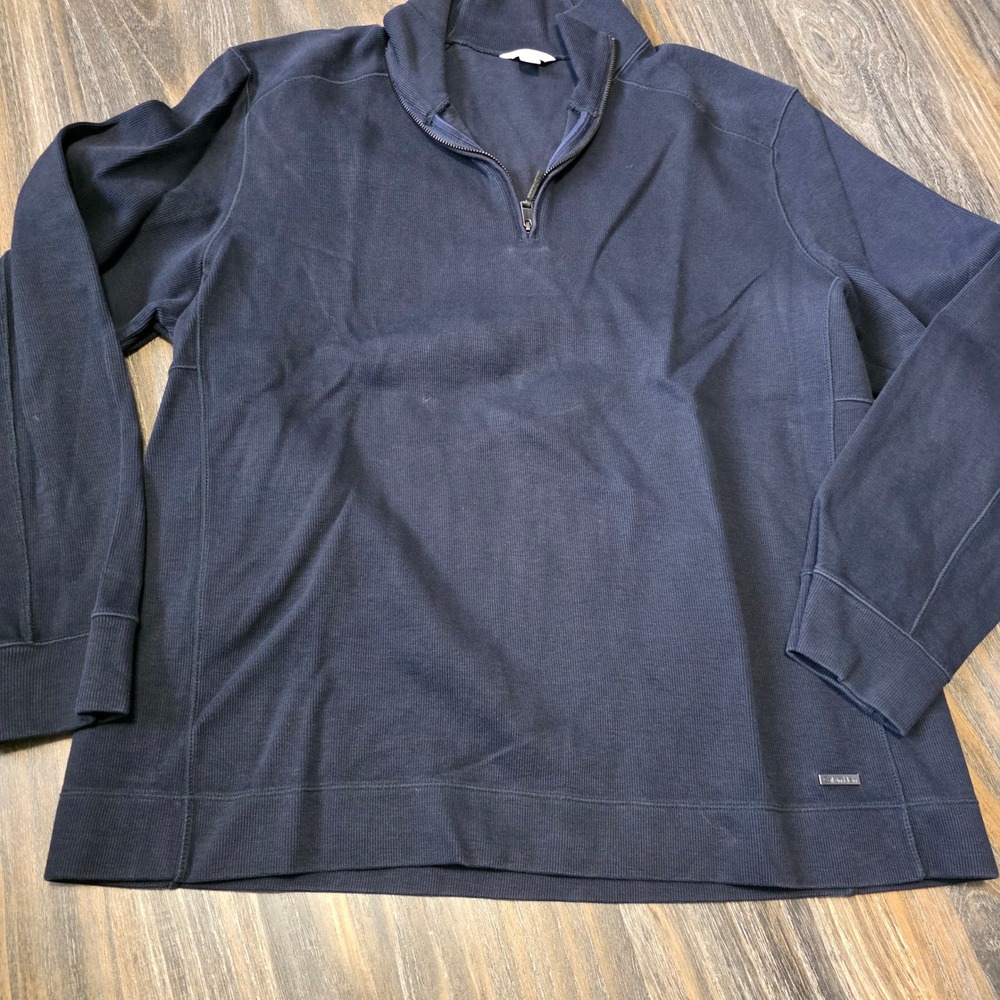 Calvin Klein Mens Black 100% Cotton Ribbed Quarter Zip Pullover Sweater L